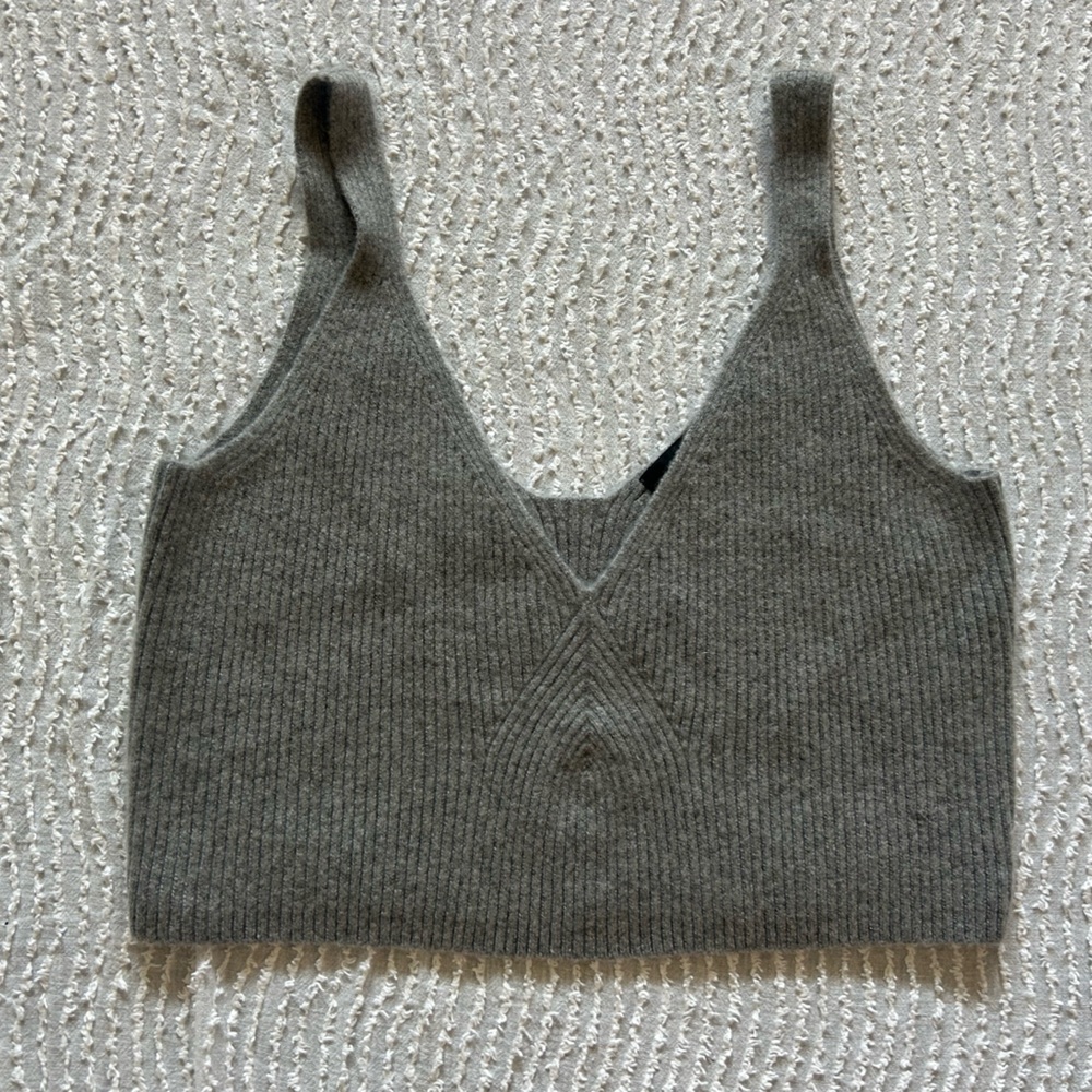 J Crew Cashmere Sweater Top Tank Top Crop Grey Gray Size XL Knit